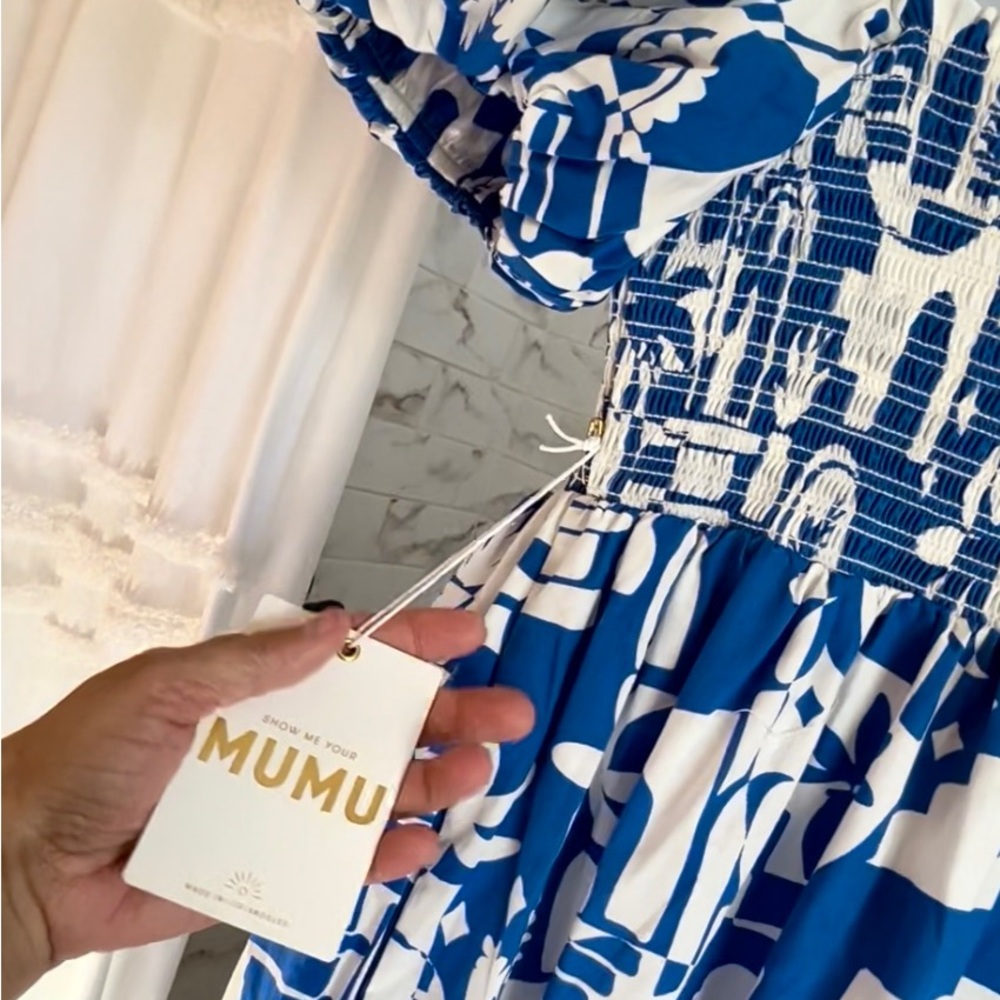NWT ~ Show Me Your Mumu ~ Blue and White Midi Dress - Picture 6 of 10